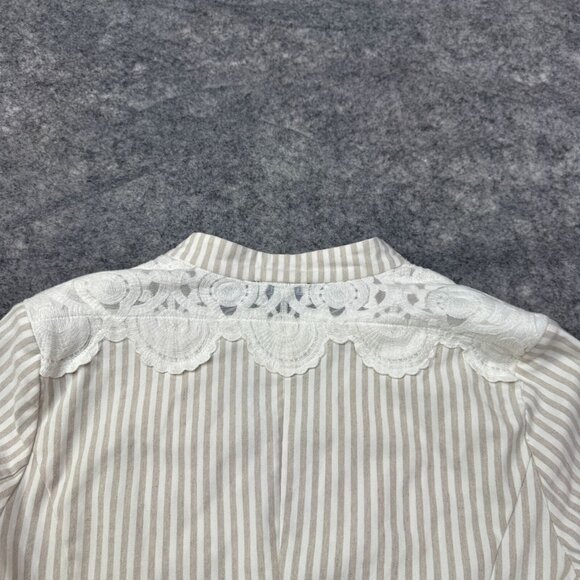Roz & Ali Blazer Jacket Womens Plus 1X Beige White Striped Crochet Linen Blend - Picture 4 of 9